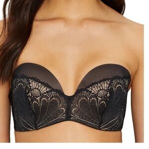 WOnderBra Woman's Black Refined Lace Ultimate Strapless Bra 38B
